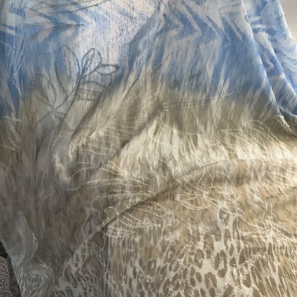 Adore Large Kimono Poncho Shawl Blue Beige Coastal Burn Out Velvet Boho - Picture 11 of 12